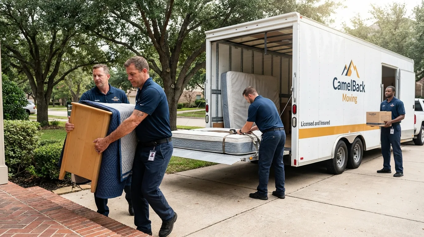 Crew loading residential truck for cross-state move from Hayesville, NC