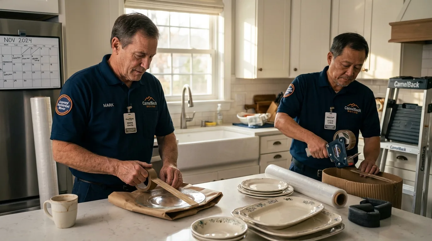 Professional crew packing kitchen dishware in Hayesville, NC